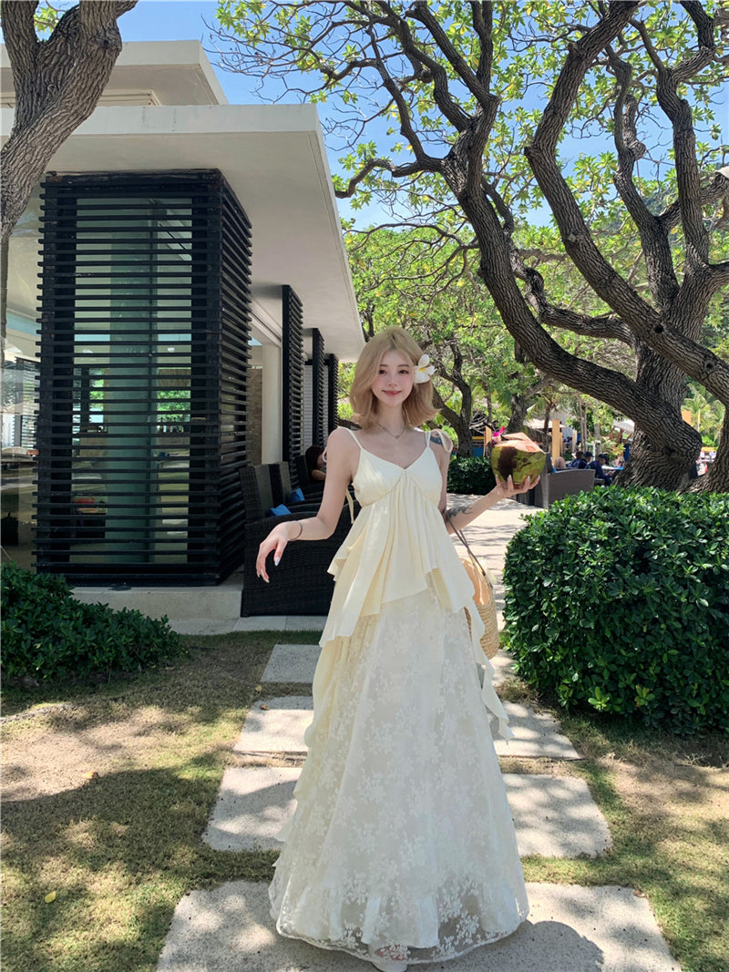 Lace Patchwork Layered Maxi Dress Ethereal Boho Beach Gown