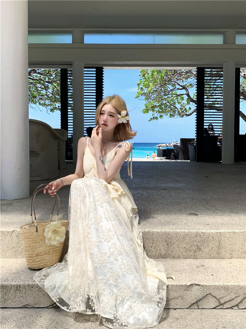 Lace Patchwork Layered Maxi Dress Ethereal Boho Beach Gown