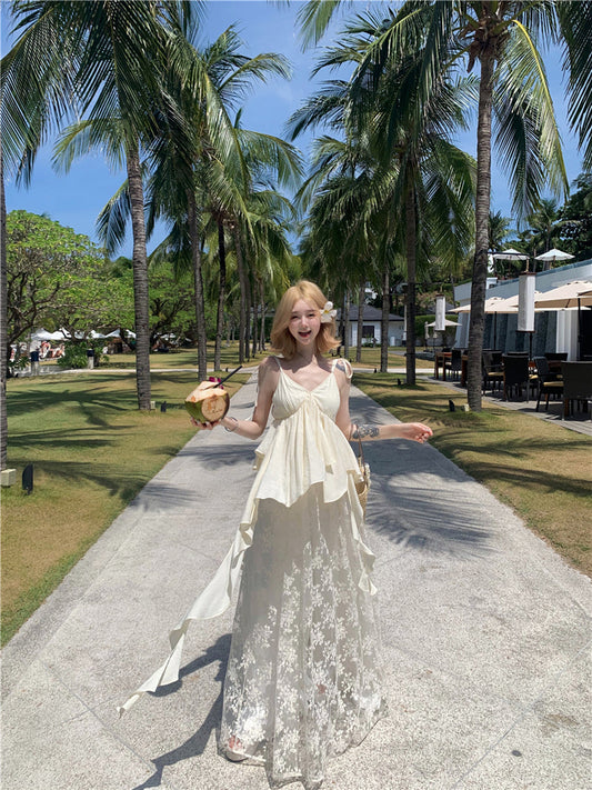 Lace Patchwork Layered Maxi Dress Ethereal Boho Beach Gown