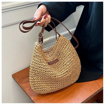 Ladies Summer Straw Crossbody Shoulder Bag
