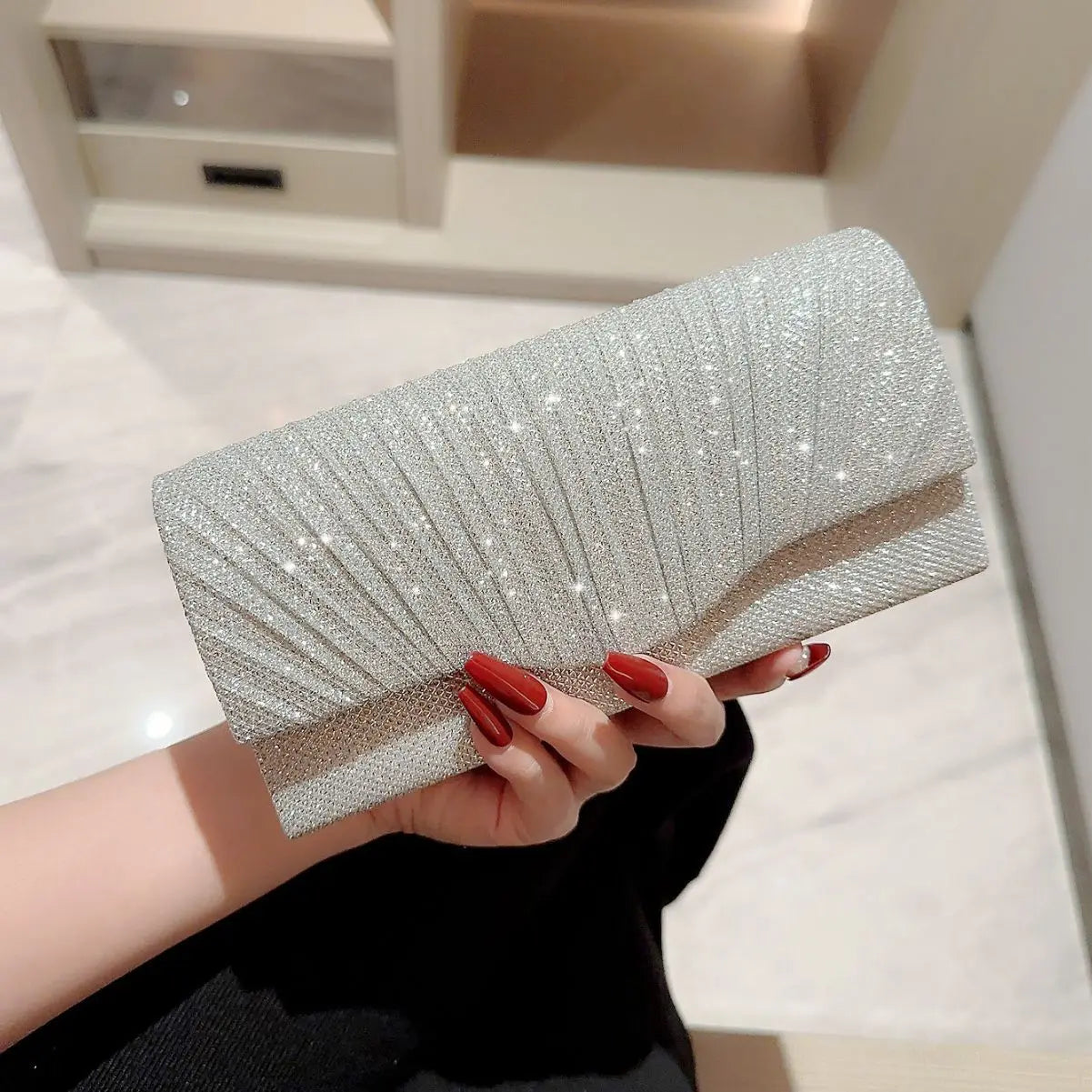 Glitter Silver Envelope Clutch Wristlet