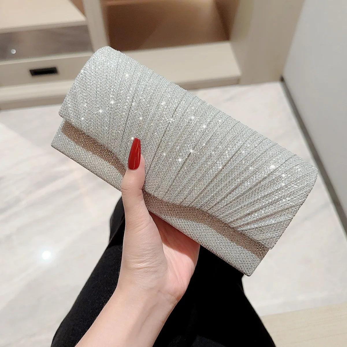 Glitter Silver Envelope Clutch Wristlet