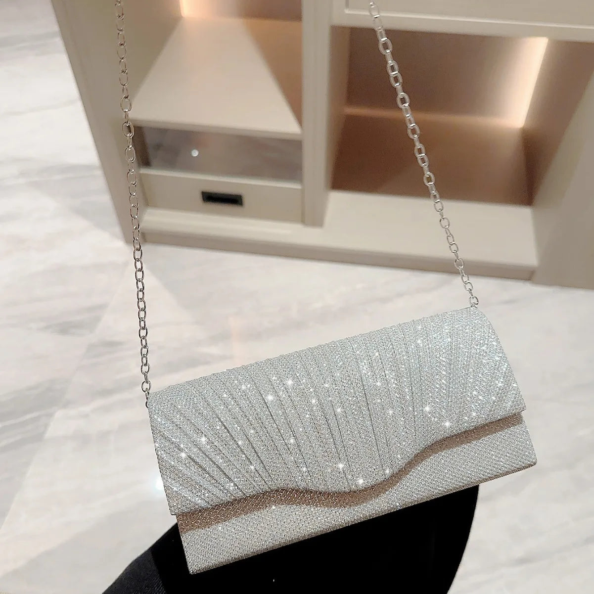 Glitter Silver Envelope Clutch Wristlet
