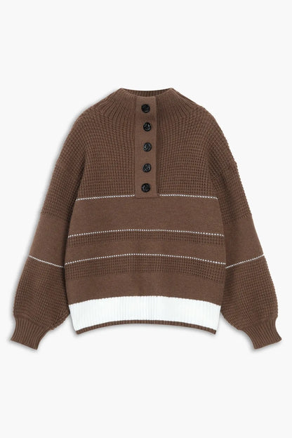 Lalie Open Collar Button Up Knit Top