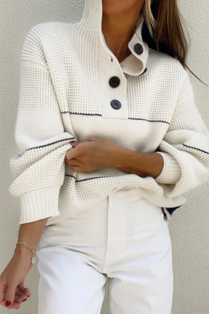 Lalie Open Collar Button Up Knit Top