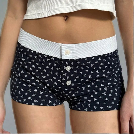 Floral Button Stretch Lounge Short