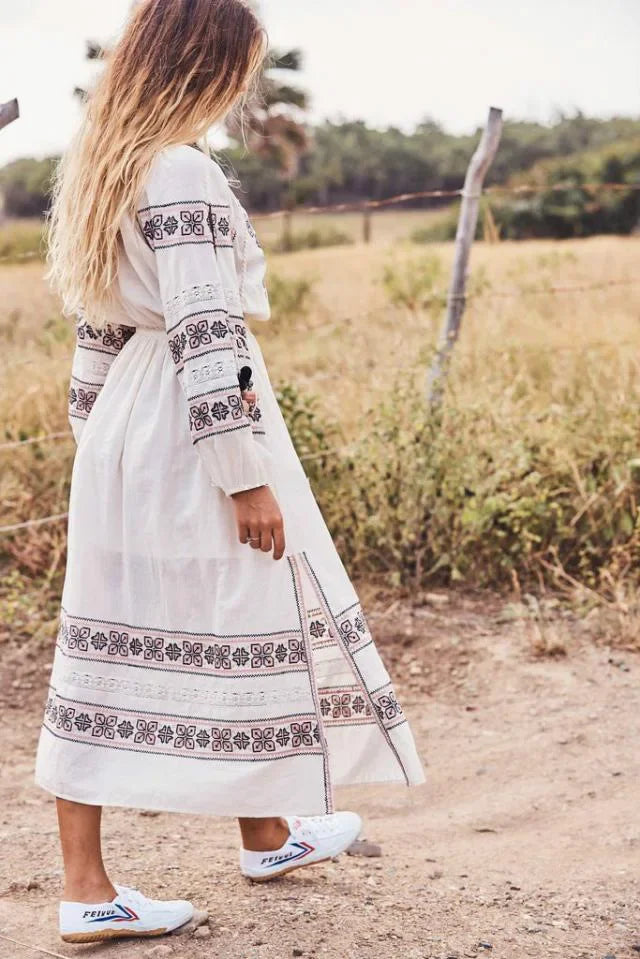 Lantern Long Sleeve Lace Maxi Boho Dress