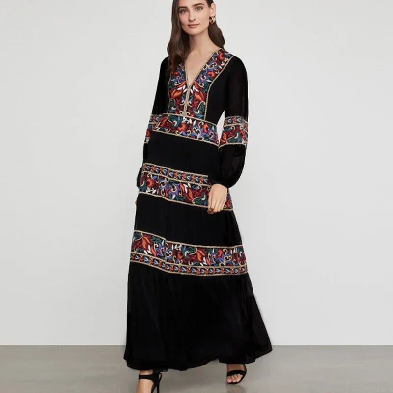 Lantern Long Sleeve V-neck Maxi Dress