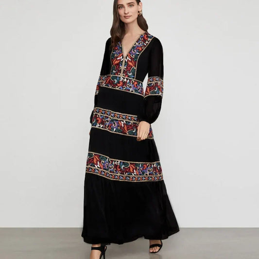 Lantern Long Sleeve V-neck Maxi Dress