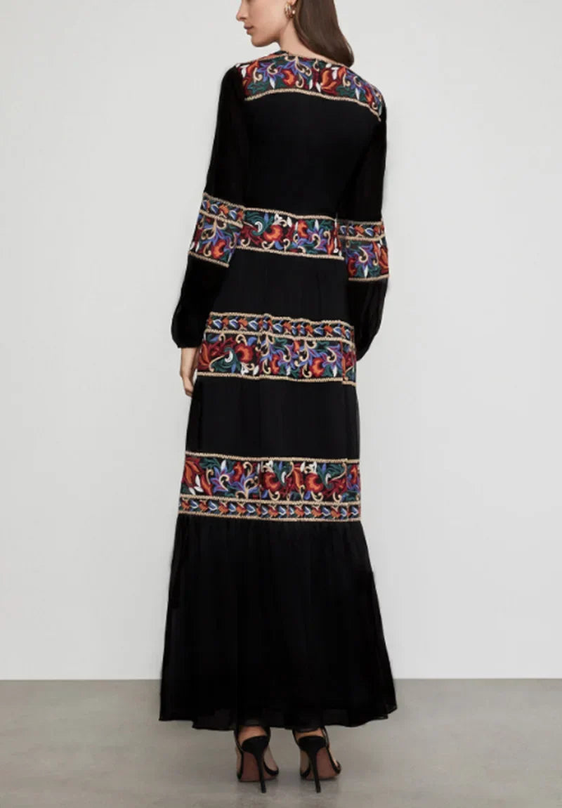 Lantern Long Sleeve V-neck Maxi Dress