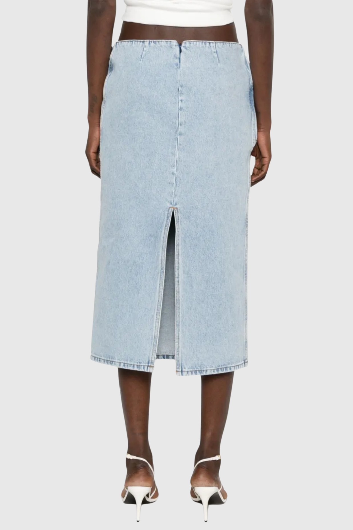 Laundra Floral Appliqué Denim Midi Skirt