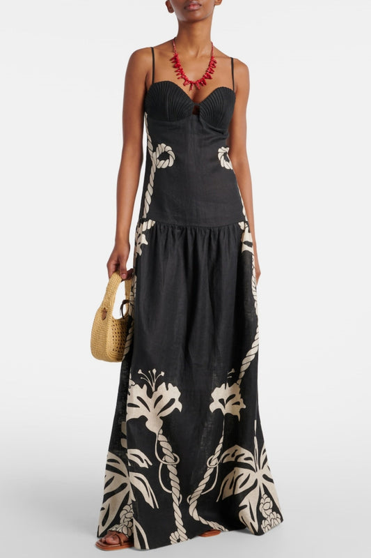 Lawerey Print Linen Maxi Dress