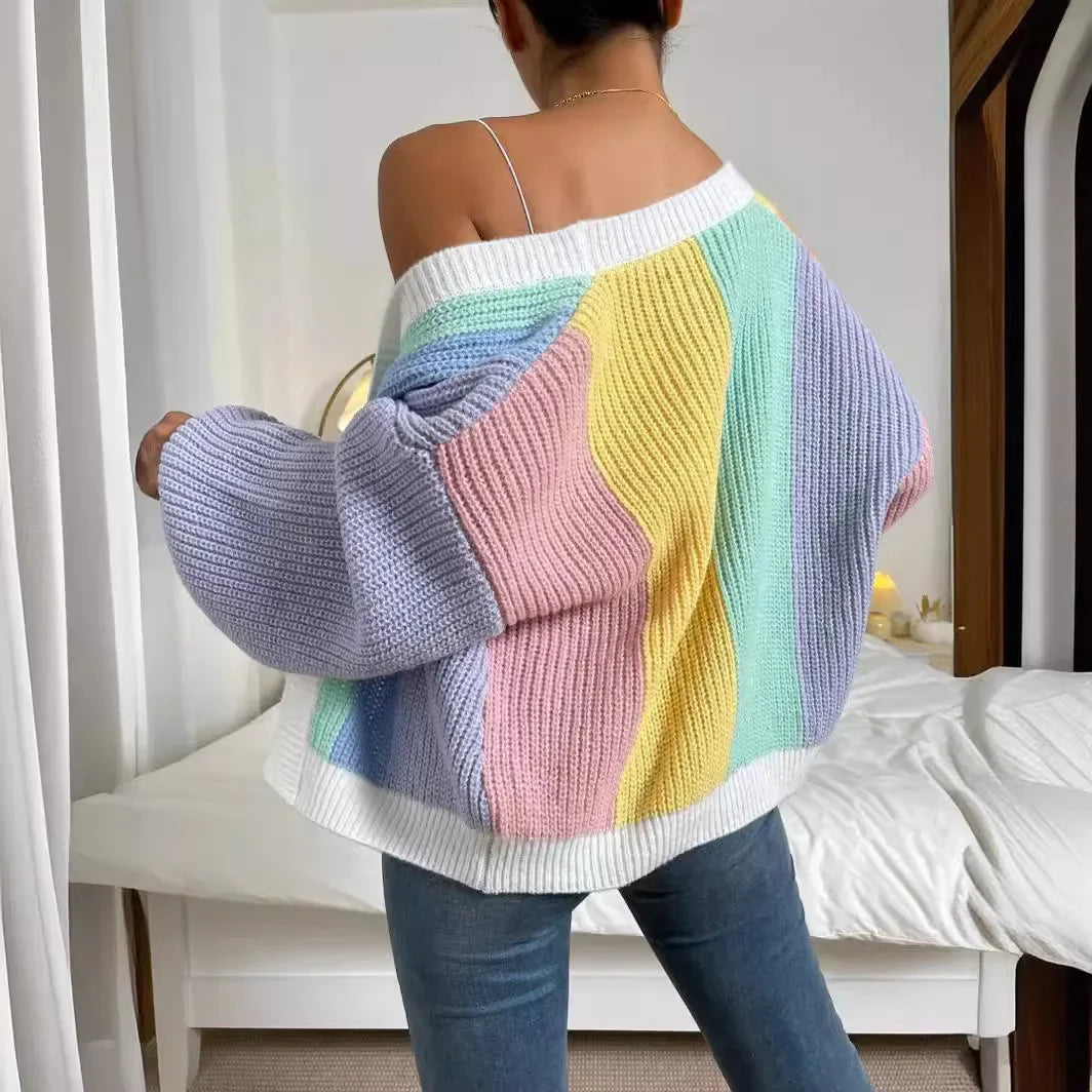 Dopamine Splicing Lazy Wind Knit Cardigan