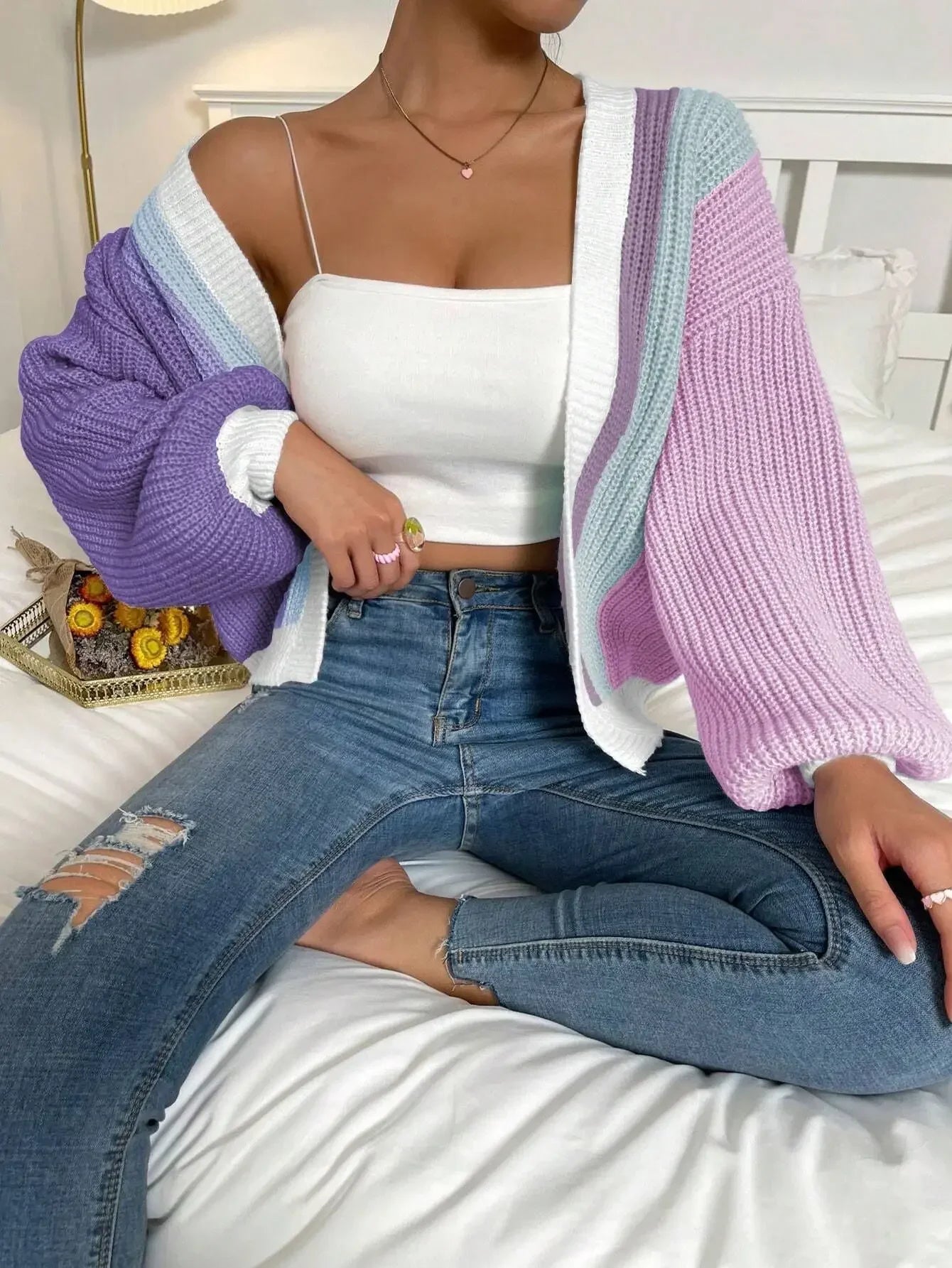 Dopamine Splicing Lazy Wind Knit Cardigan