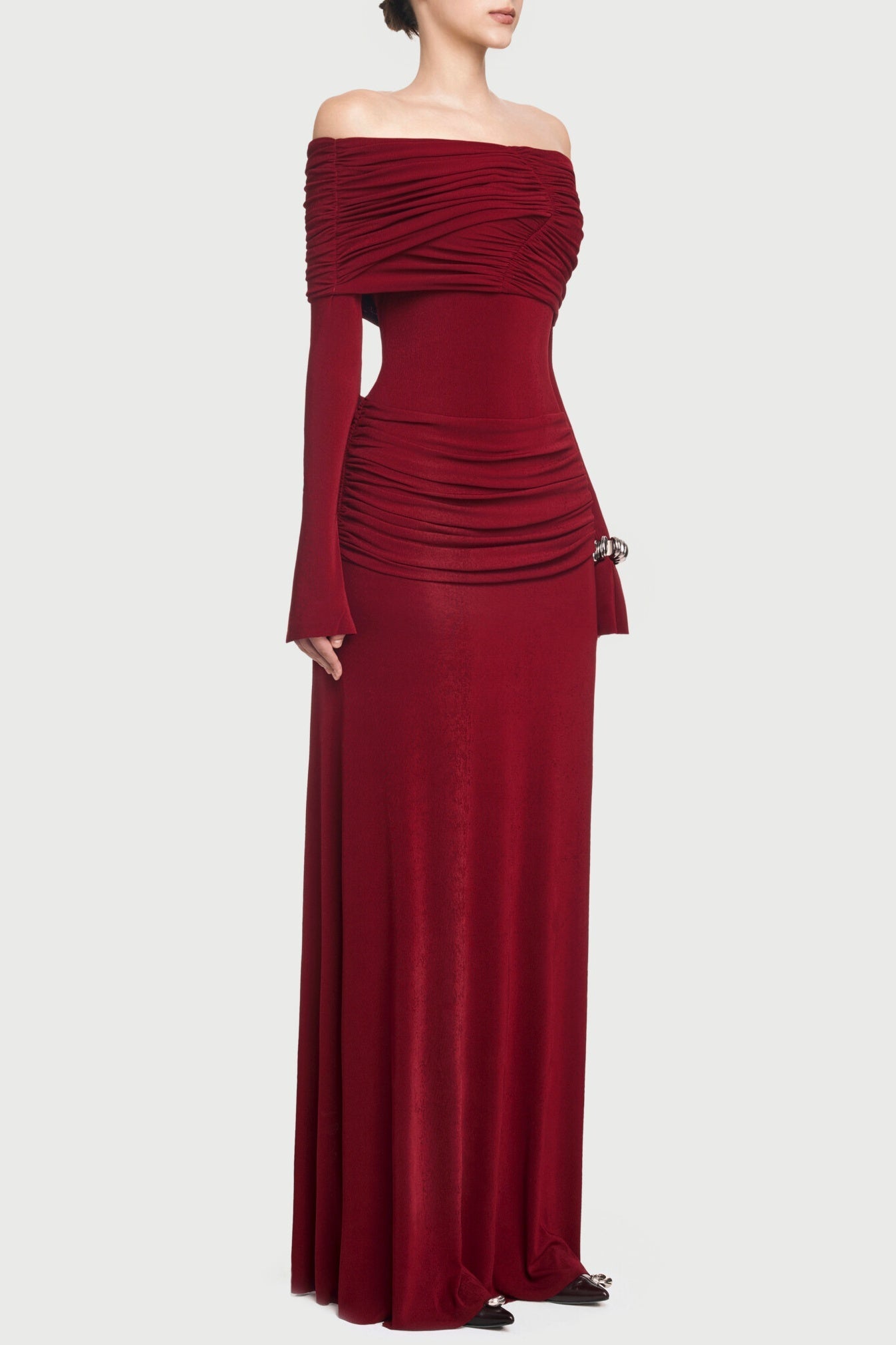 Lekeisha Off Shoulder Draped Maxi Dress - Red
