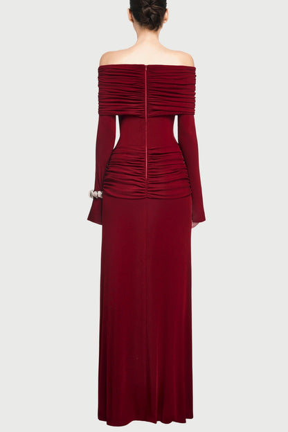Lekeisha Off Shoulder Draped Maxi Dress - Red