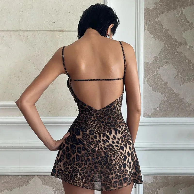 Spotted Print V-Neck Spaghetti Strap Slip Mini Dress