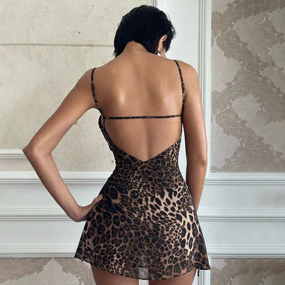 Spotted Print V-Neck Spaghetti Strap Slip Mini Dress