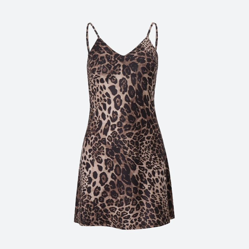 Spotted Print V-Neck Spaghetti Strap Slip Mini Dress