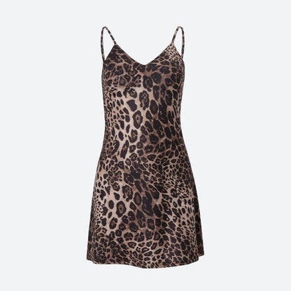 Spotted Print V-Neck Spaghetti Strap Slip Mini Dress