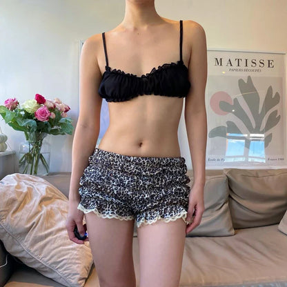 Leopard Ruffle Lace Trim Short