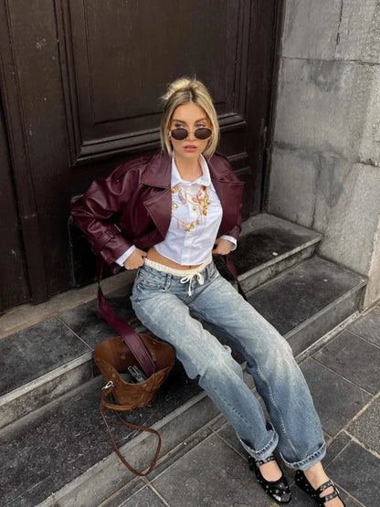 Vintage-Inspired Faux Leather Aviator Jacket