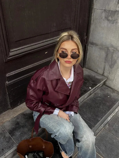 Vintage-Inspired Faux Leather Aviator Jacket