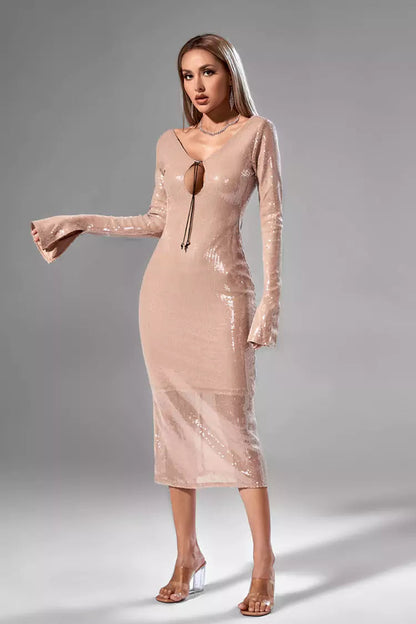 Lilly Apricot Sequin Maxi Dress