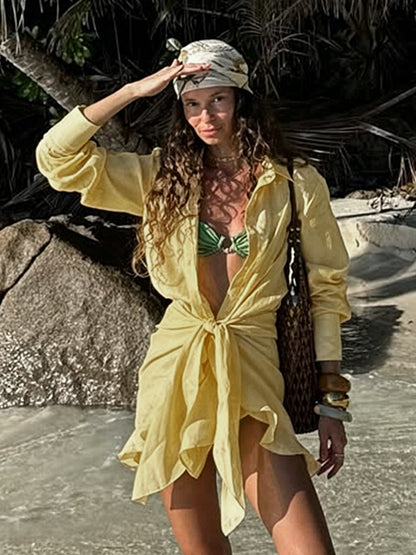 Pure Cotton Shirt Dress For Women - Resort Wrap Tie Front 2 Piece Set - Summer Beach Vacation 2026