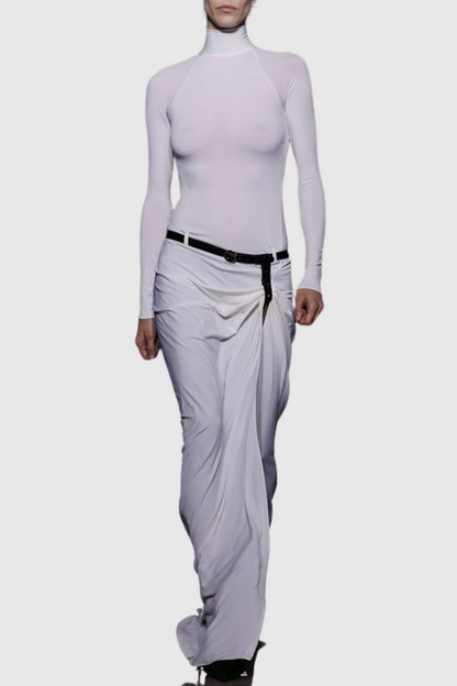 Lombe Ruched Belted Split Maxi Dress