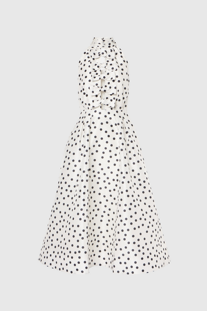 Londa Halter Polka Dot Bow Cutout Midi Dress