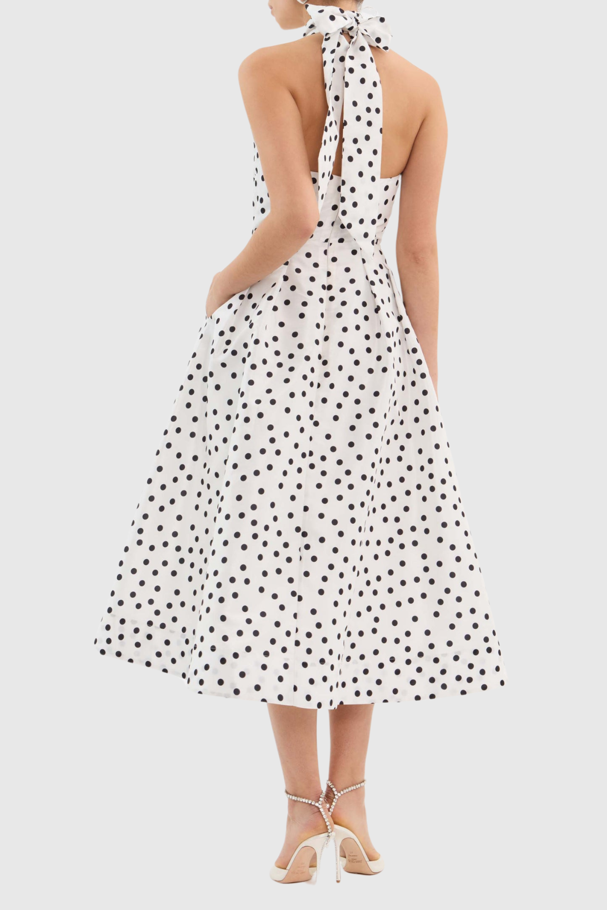 Londa Halter Polka Dot Bow Cutout Midi Dress
