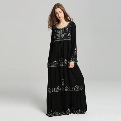 Long Sleeve Ethnic Tunic Maxi Dress