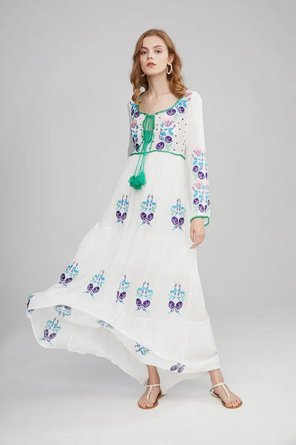 Long Sleeve Ethnic Tunic Maxi Dress