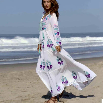 Long Sleeve Ethnic Tunic Maxi Dress