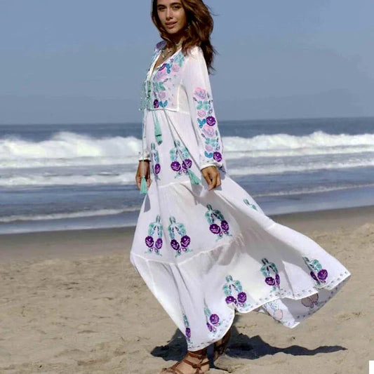 Long Sleeve Ethnic Tunic Maxi Dress