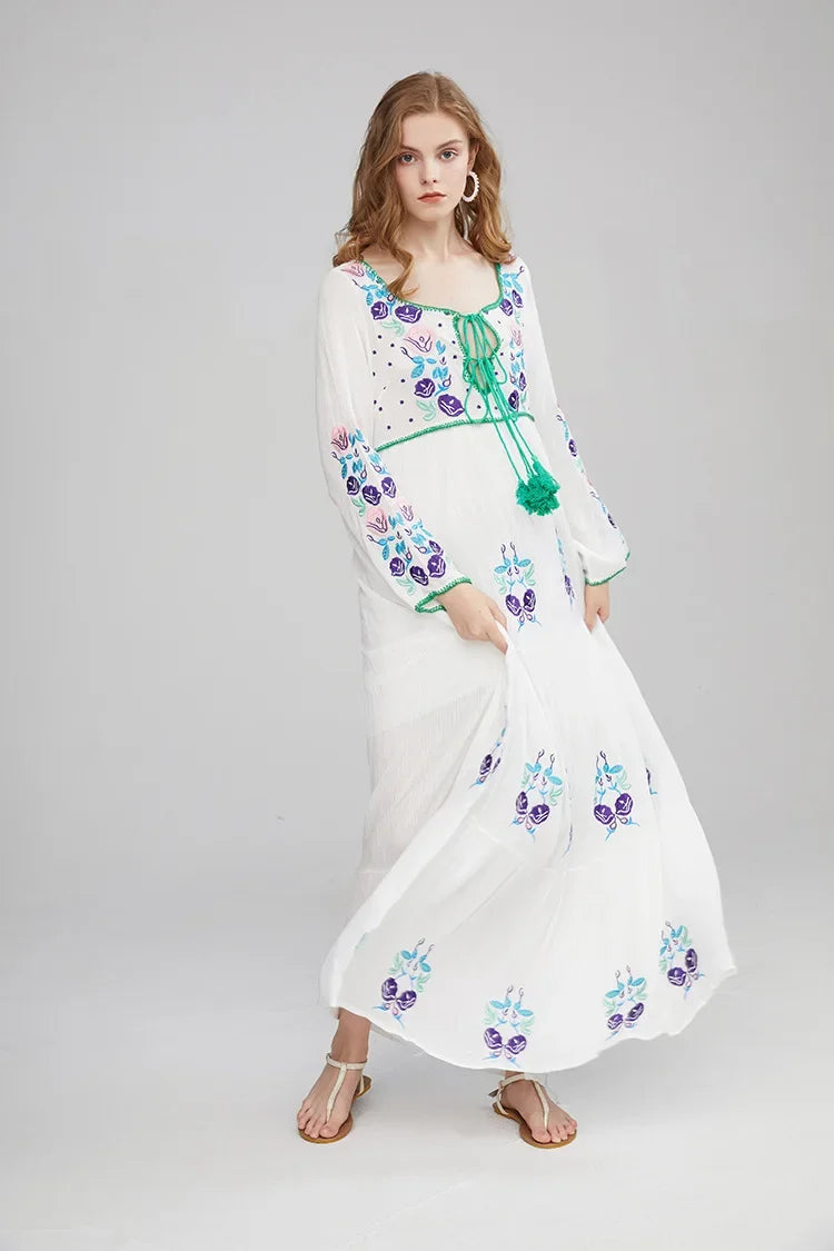 Long Sleeve Ethnic Tunic Maxi Dress