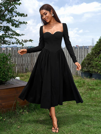 Long Sleeve Tie Back A-Line Dress