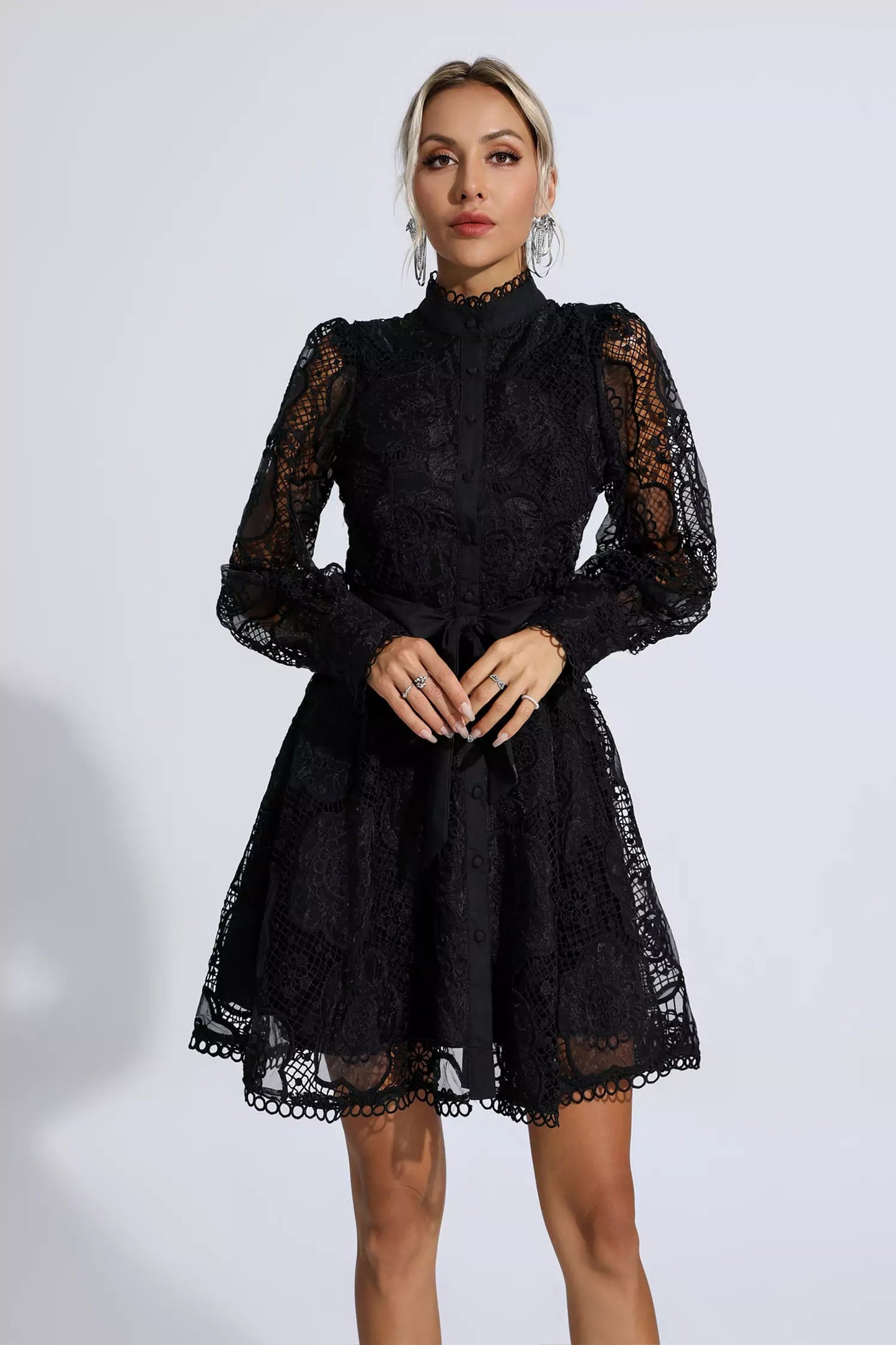 Lorelei Lace Jacquard Mini Dress-Black