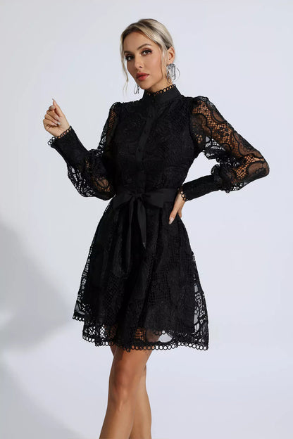Lorelei Lace Jacquard Mini Dress-Black