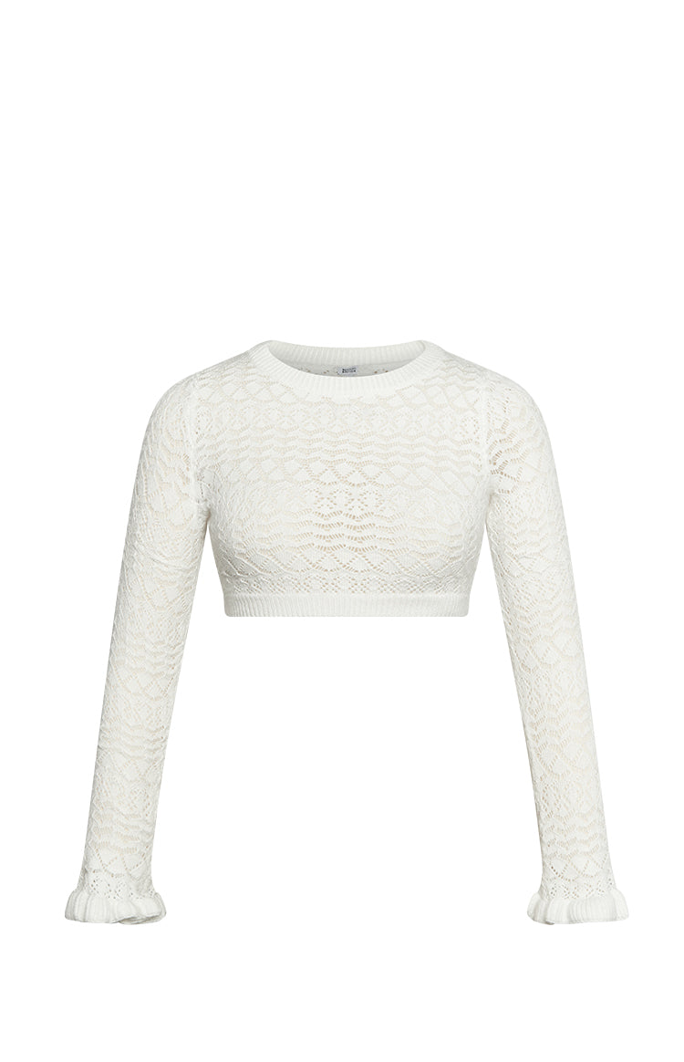 Amalfi White Knit Ruffle Top