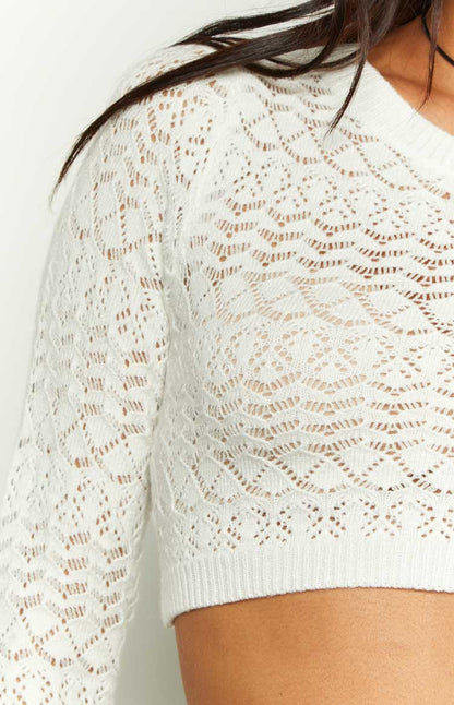 Amalfi White Knit Ruffle Top