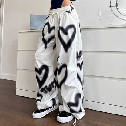 Graffiti Wide Leg Elastic Drawstring Jogging Pant