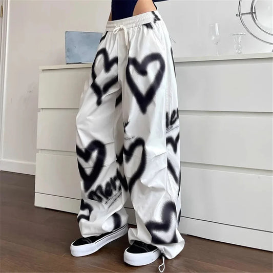 Graffiti Wide Leg Elastic Drawstring Jogging Pant