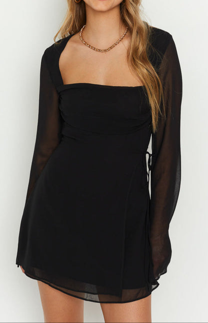 Garbo Black Long Sleeve Mini Dress