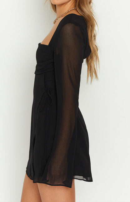 Garbo Black Long Sleeve Mini Dress
