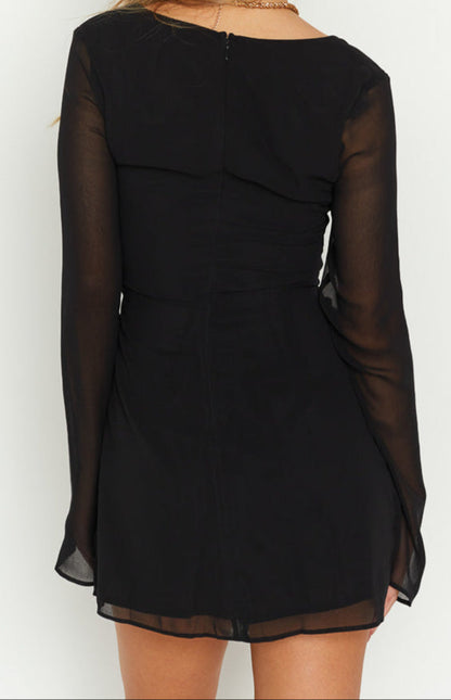 Garbo Black Long Sleeve Mini Dress