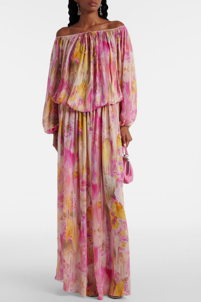 Ludema Floral Off Shoulder Ruched Maxi Dress