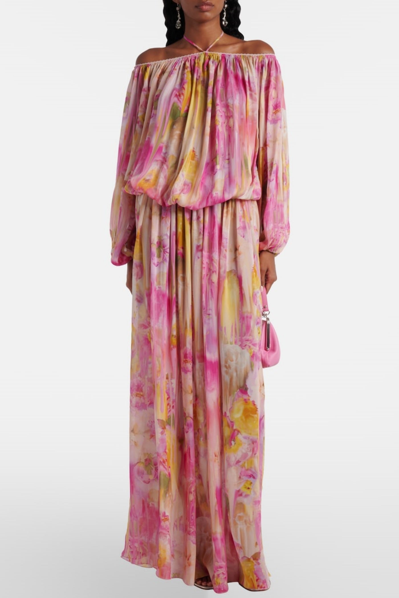 Ludema Floral Off Shoulder Ruched Maxi Dress