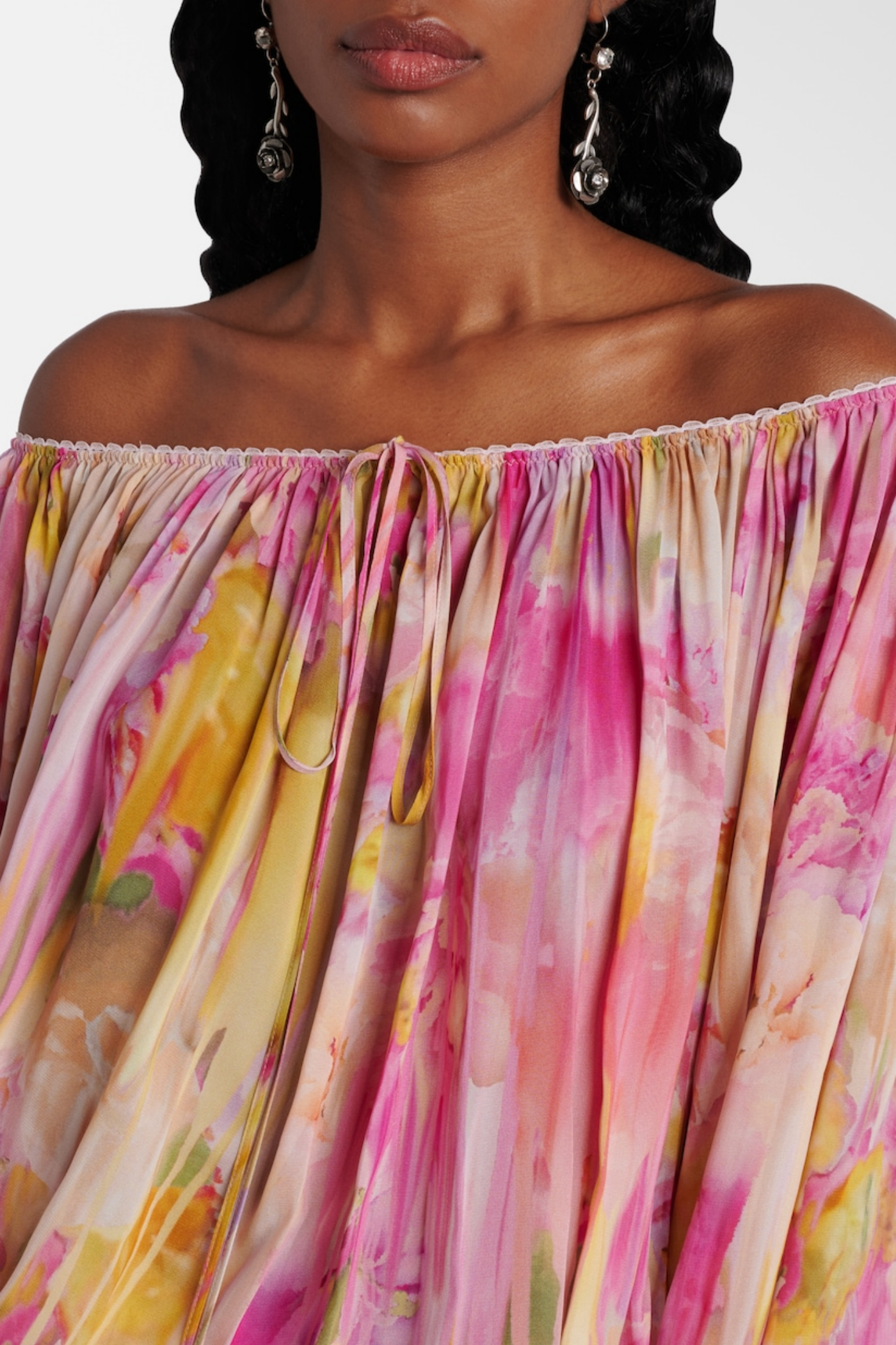 Ludema Floral Off Shoulder Ruched Maxi Dress